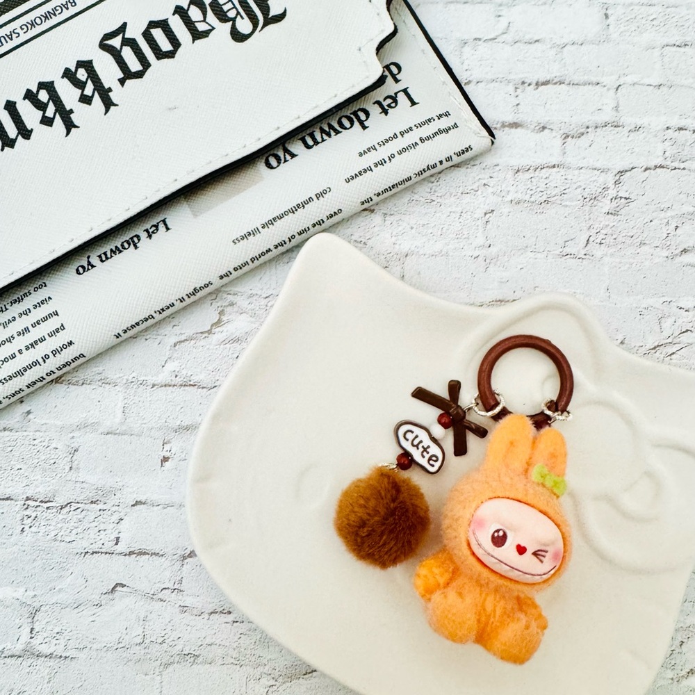 Cute Orange Kawaii Keychain with Pom Pom